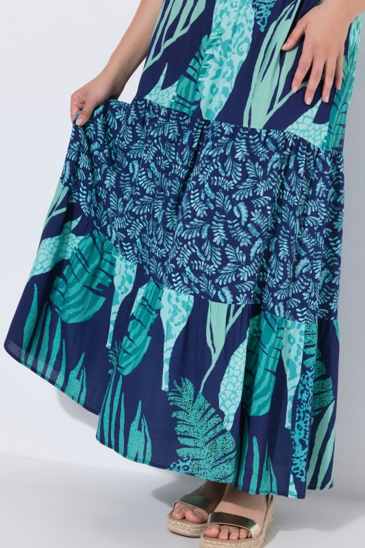 Mixed Leaf Print Elastic Waist Dress