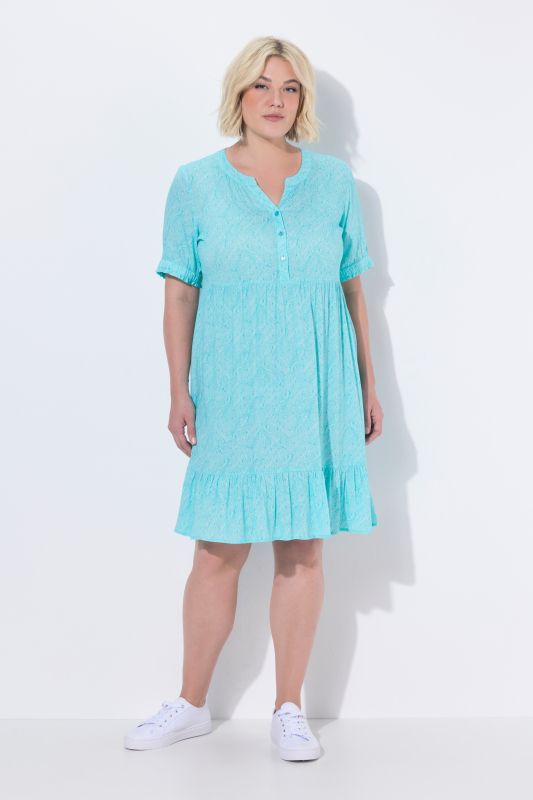 Leaf Print Short Sleeve Flounce Hem Dress