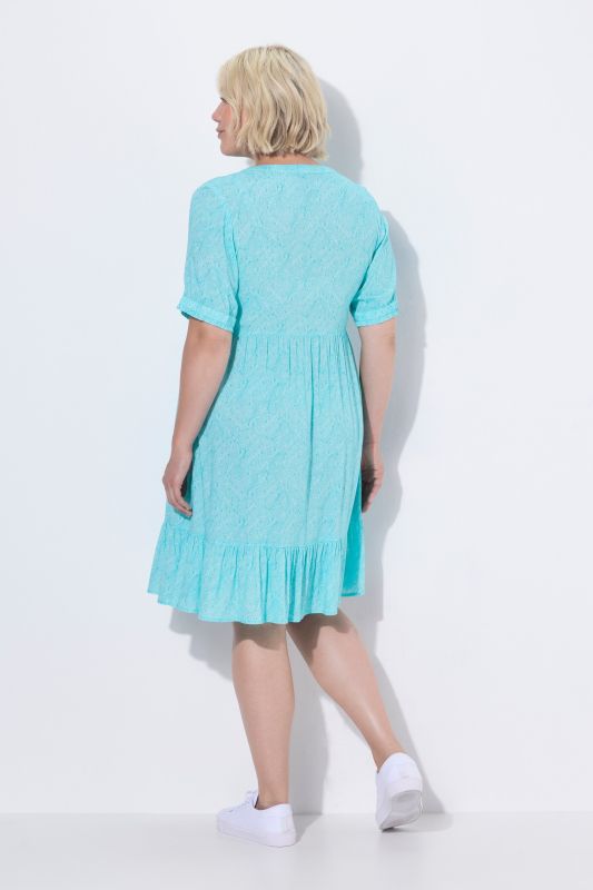 Leaf Print Short Sleeve Flounce Hem Dress