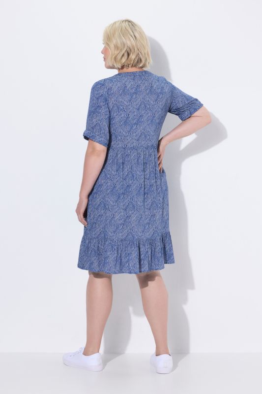 Leaf Print Short Sleeve Flounce Hem Dress