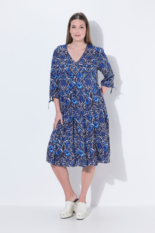 Ornate Floral Ruffle Pocket Dress