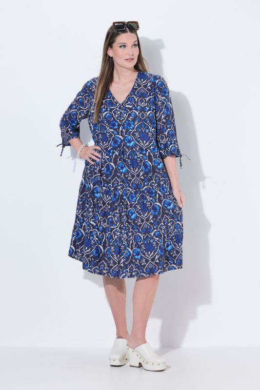 Ornate Floral Ruffle Pocket Dress