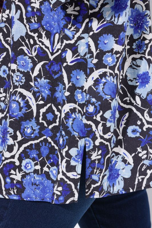 Ornate Floral 3/4 Sleeve Linen Blend Blouse