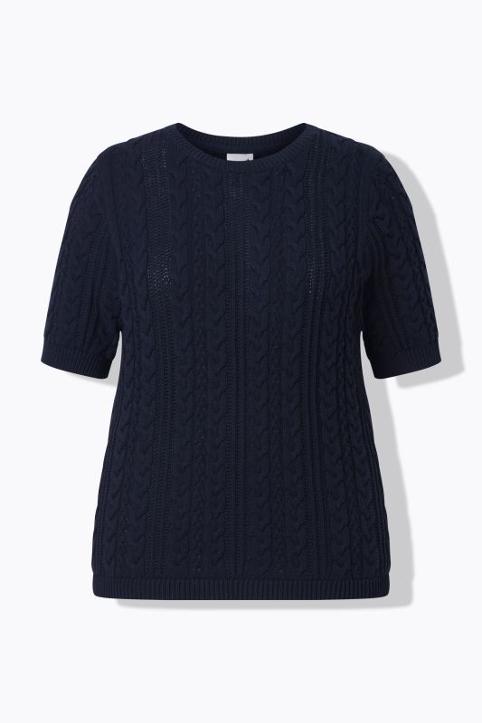 Openwork Cable Knit Short Sleeve Sweater