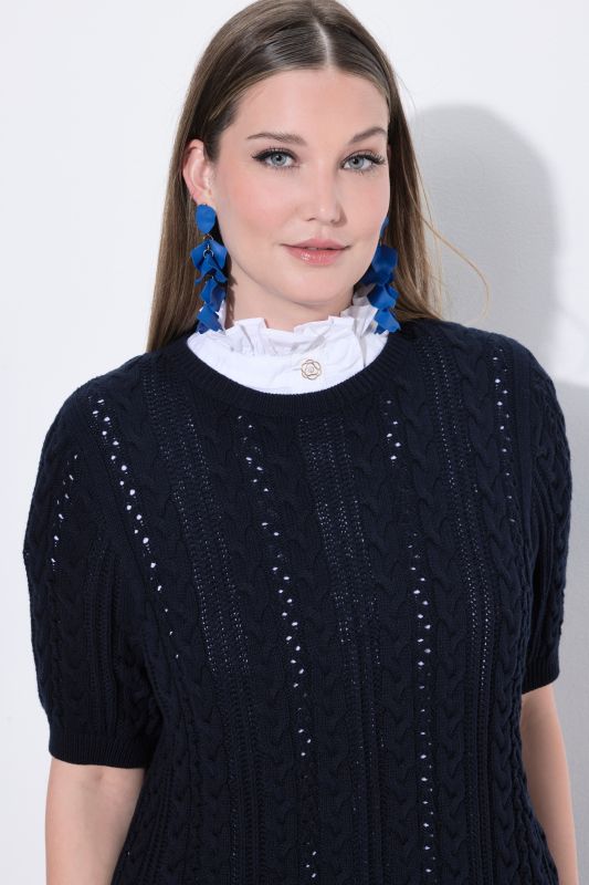 Openwork Cable Knit Short Sleeve Sweater