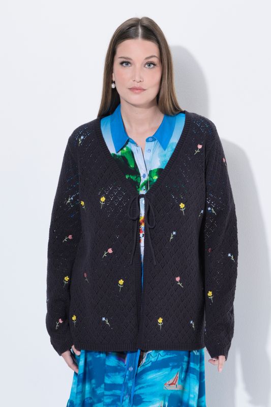 Floral Embroidered Openwork Cardigan
