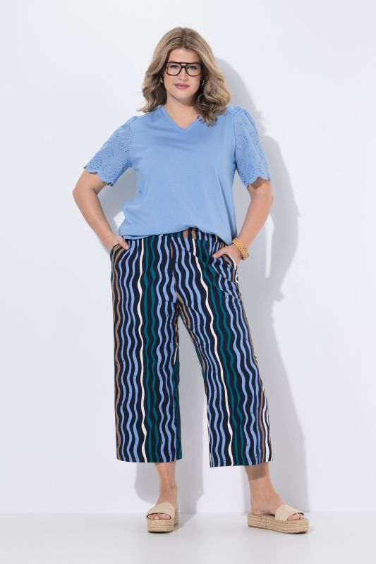 Eco Cotton Wave Print Elastic Waist Culottes