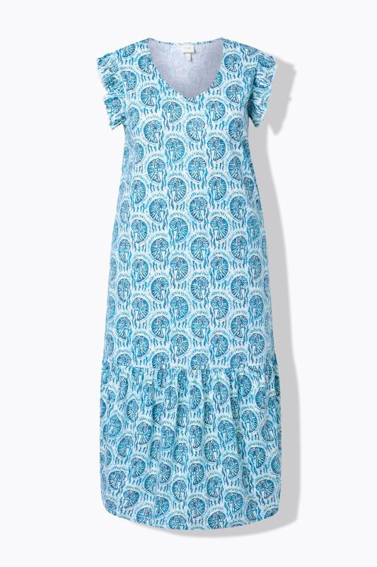 Eco Cotton Nautilus Print Ruffle Dress
