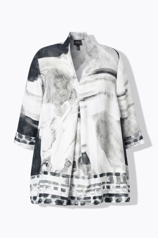 Watercolor Satin Border Print Blouse