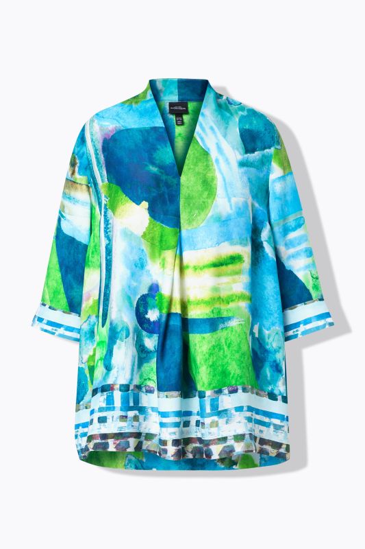 Watercolor Satin Border Print Blouse