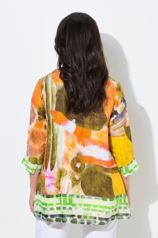 Watercolor Satin Border Print Blouse