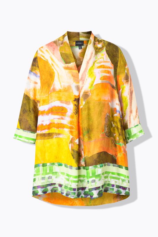 Watercolor Satin Border Print Blouse