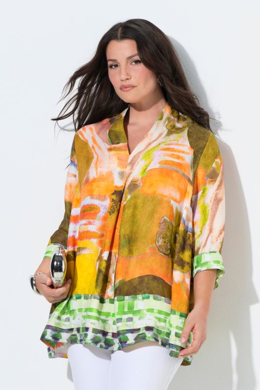 Watercolor Satin Border Print Blouse