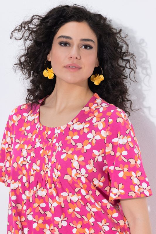 Minimal Floral Print Knit Tunic