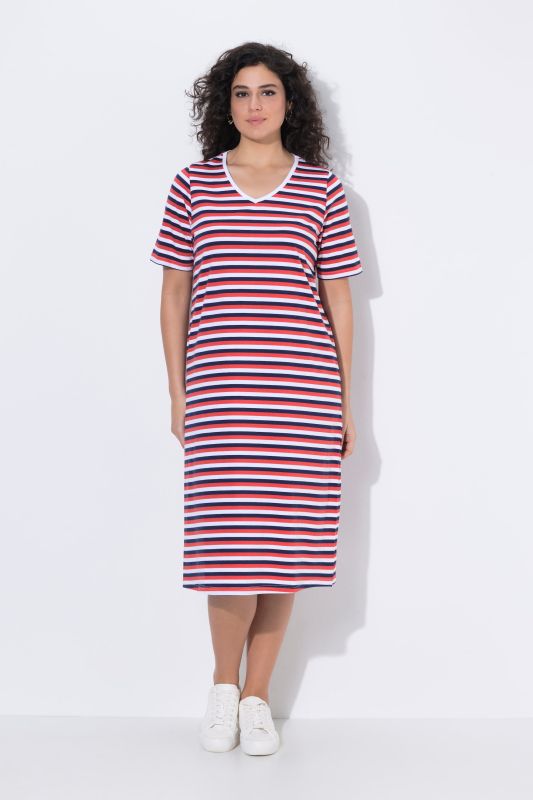Striped Short Sleeve V-Neck Dress
