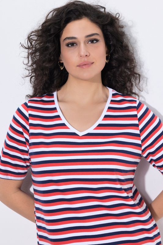 Striped Short Sleeve V-Neck Dress