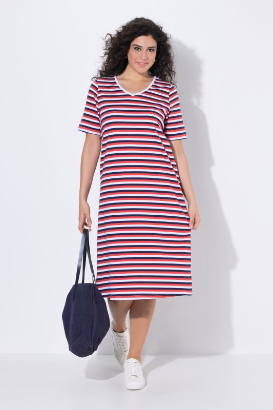 Striped Short Sleeve V-Neck Dress