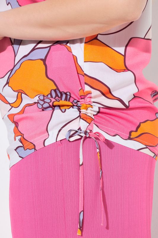 Adjustable Gathering Tie Floral Print Blouse