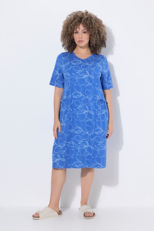 Lemon Print Ruffled T-Shirt Dress