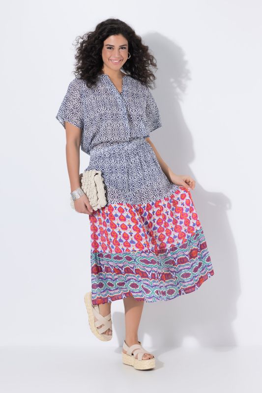 Mixed Print Elastic Waist Skirt