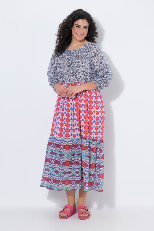 Mixed Print Flounce Panel Dress