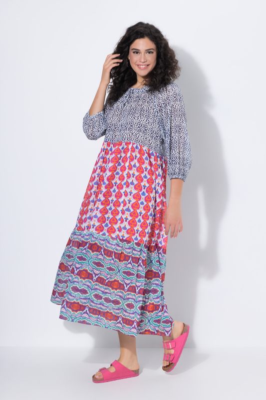 Mixed Print Flounce Panel Dress