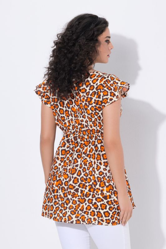 Leopard Print Sleeveless Ruffle Blouse