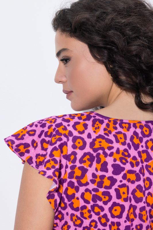 Leopard Print Sleeveless Ruffle Blouse