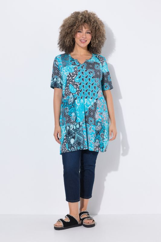 Patchwork Paisley Short Sleeve Knit Tunic
