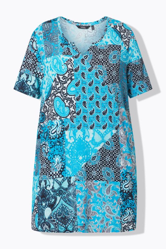 Patchwork Paisley Short Sleeve Knit Tunic