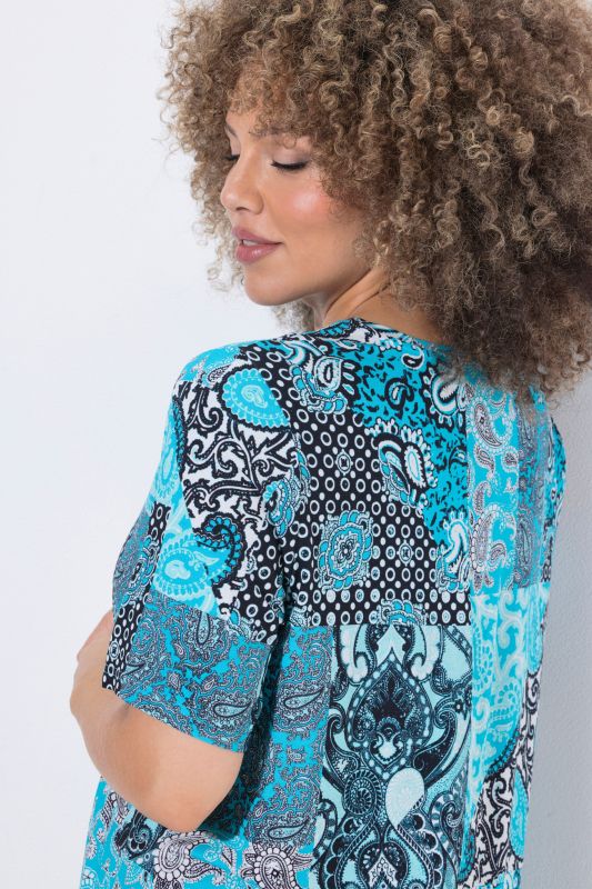 Patchwork Paisley Short Sleeve Knit Tunic