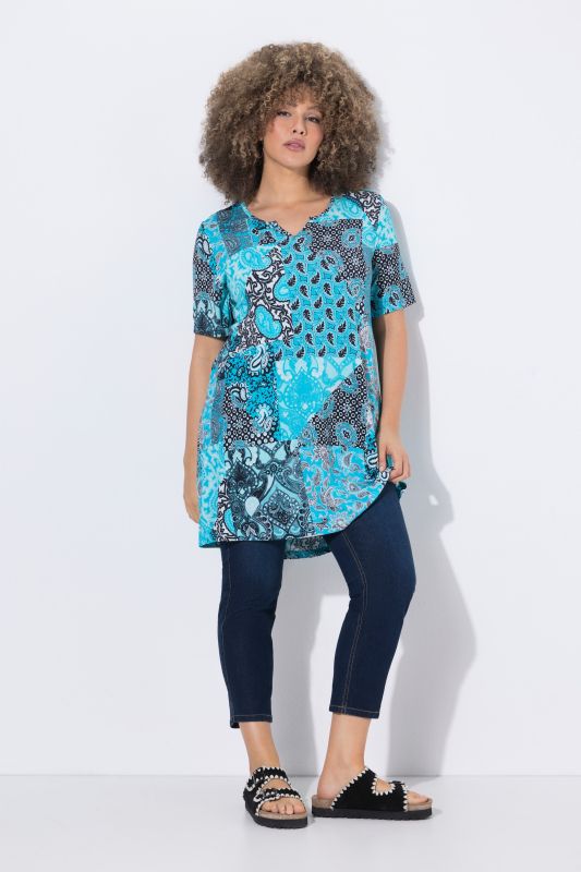 Patchwork Paisley Short Sleeve Knit Tunic