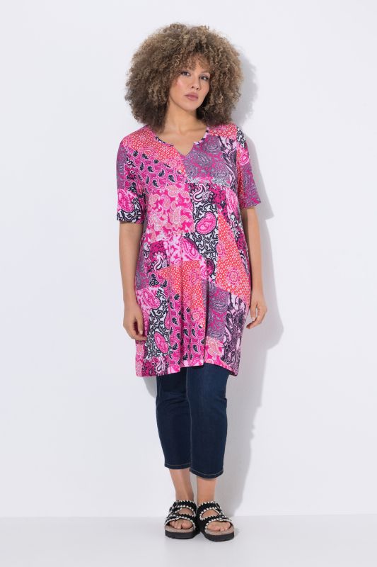 Patchwork Paisley Short Sleeve Knit Tunic