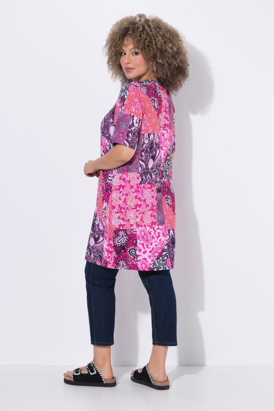 Patchwork Paisley Short Sleeve Knit Tunic