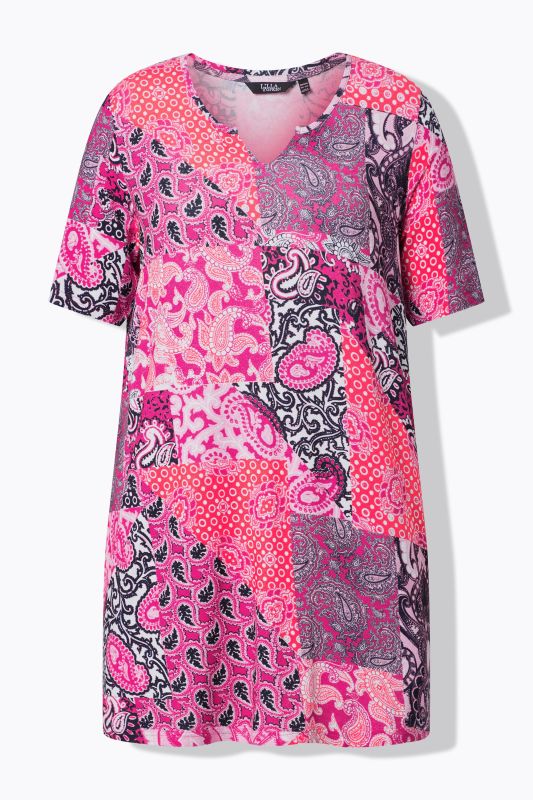 Patchwork Paisley Short Sleeve Knit Tunic