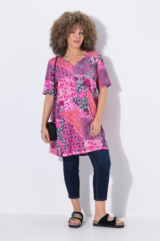 Patchwork Paisley Short Sleeve Knit Tunic
