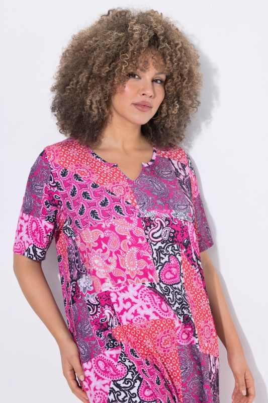 Patchwork Paisley Short Sleeve Knit Tunic