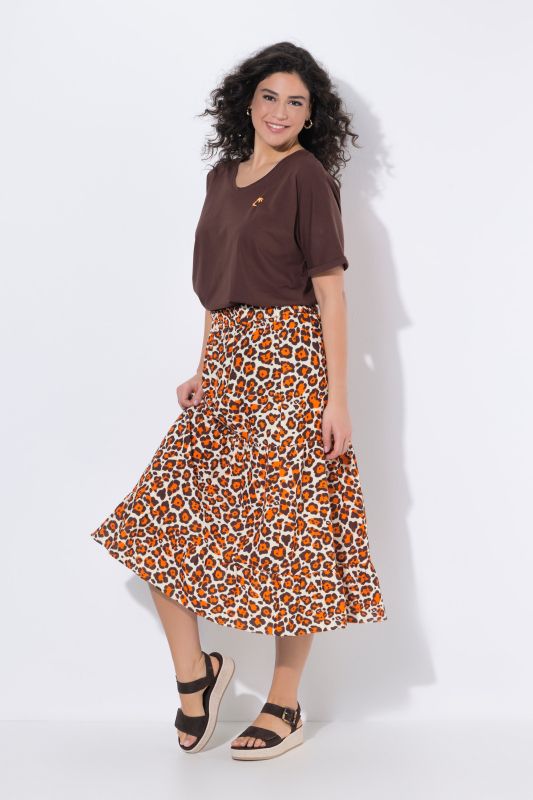 Muslin Leopard Print Elastic Waist Skirt
