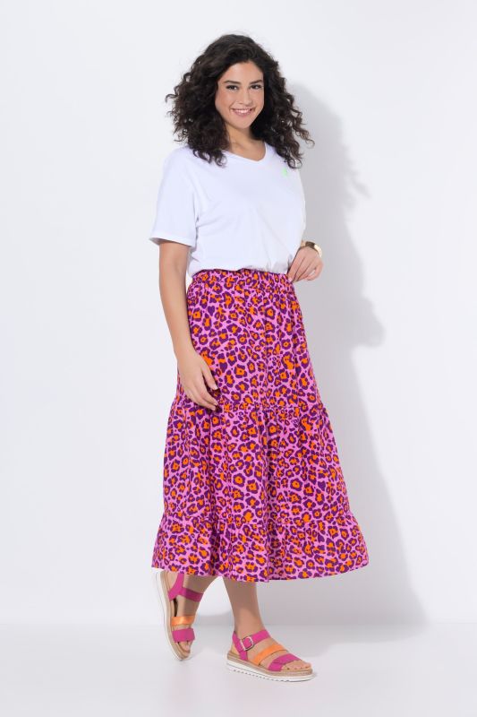 Muslin Leopard Print Elastic Waist Skirt