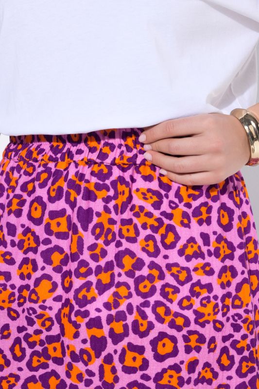 Muslin Leopard Print Elastic Waist Skirt
