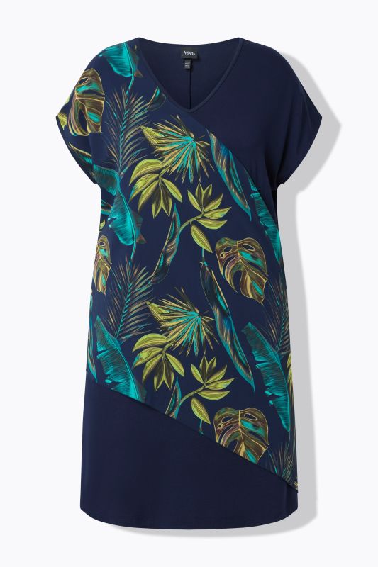 Tropical Leaf Print Chiffon Panel Dress