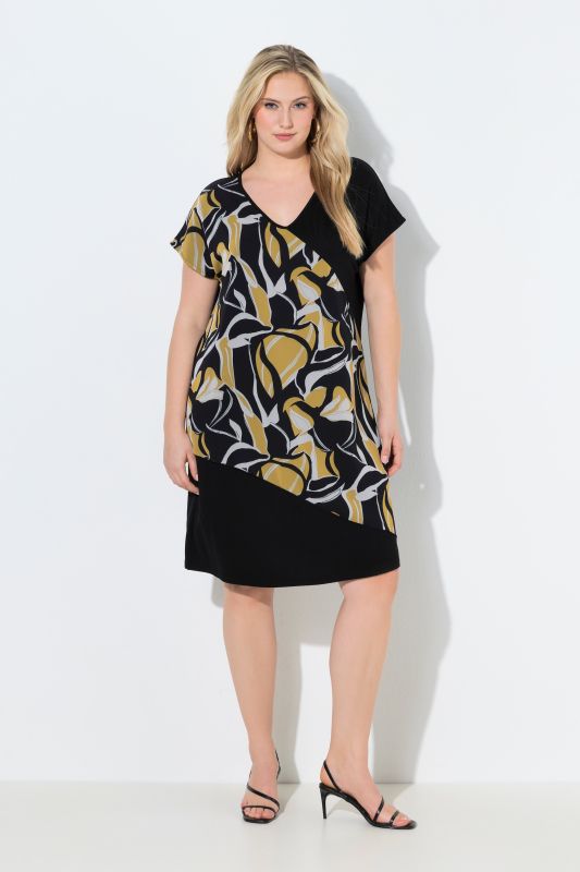 Earthy Leaf Print Chiffon Panel Dress