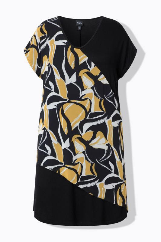 Earthy Leaf Print Chiffon Panel Dress