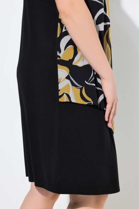 Earthy Leaf Print Chiffon Panel Dress