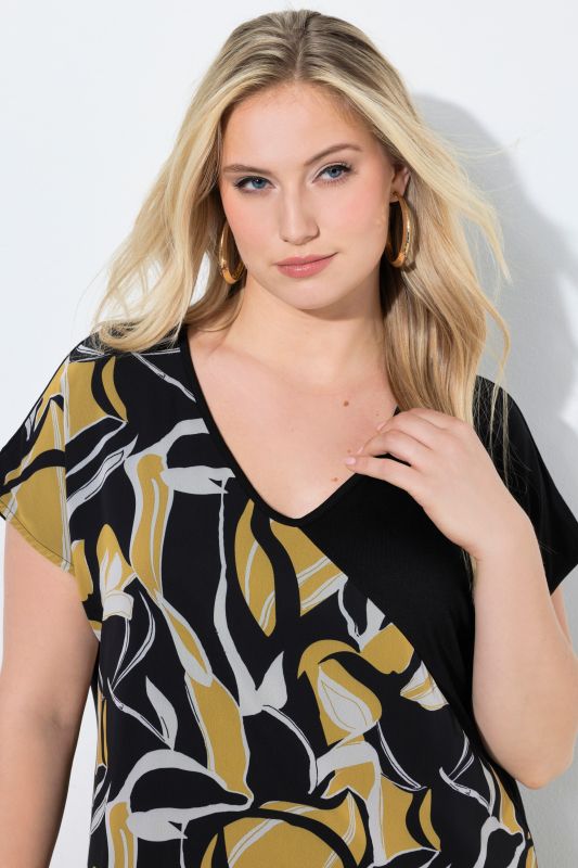 Earthy Leaf Print Chiffon Panel Dress