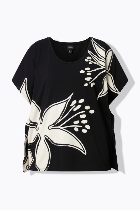 Тениска с монохромен флорален принт и драперия