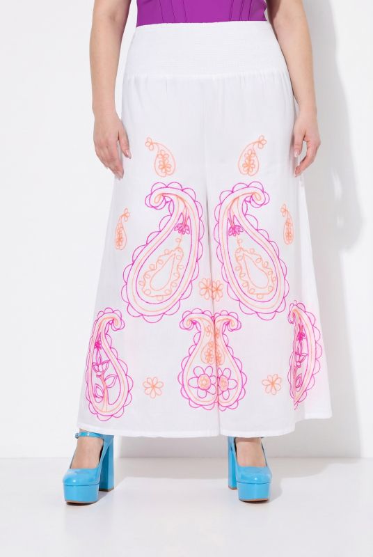 Paisley Embroidered Elastic Waist Culottes