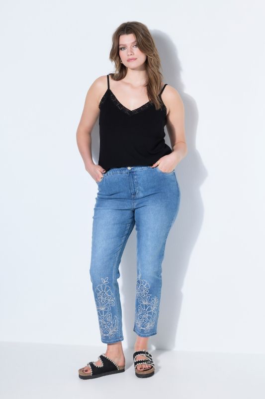 Embroidered Hem Mom Jeans