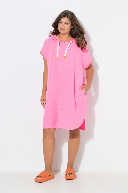Contrast Stitch Hooded Muslin Dress