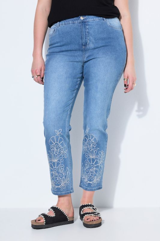 Embroidered Hem Mom Jeans